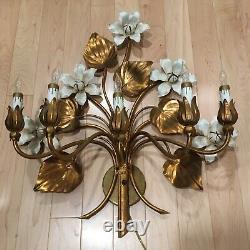 Italian 20th Century Gold Gilt Floral Electric Wall Sconce- 5 Arm, Nice