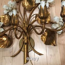 Italian 20th Century Gold Gilt Floral Electric Wall Sconce- 5 Arm, Nice