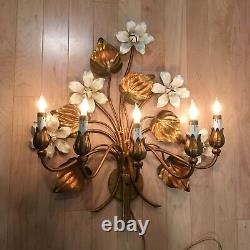 Italian 20th Century Gold Gilt Floral Electric Wall Sconce- 5 Arm, Nice