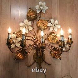 Italian 20th Century Gold Gilt Floral Electric Wall Sconce- 5 Arm, Nice