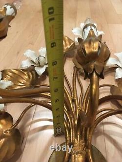 Italian 20th Century Gold Gilt Floral Electric Wall Sconce- 5 Arm, Nice