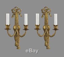 Italian Cast Brass Regency Sconces c1950 Vintage Antique Gold French Style Wall