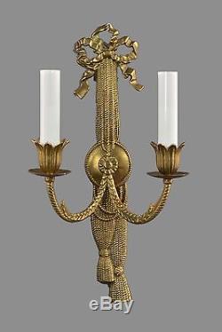 Italian Cast Brass Regency Sconces c1950 Vintage Antique Gold French Style Wall
