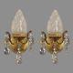 Italian French Flame & Crystal Empire Sconces c1950 Vintage Antique Gold Wall