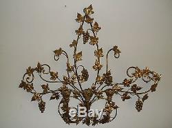 Italian Gold Gild Tole Florentine wall sconce hanging grape clusters candle lamp