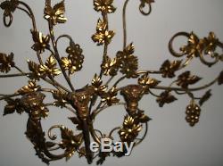 Italian Gold Gild Tole Florentine wall sconce hanging grape clusters candle lamp
