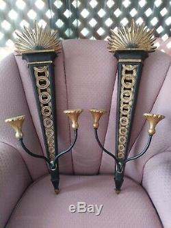 Italian Neoclassical Black Gold Guild Wall candle stick Sconces by Palladio