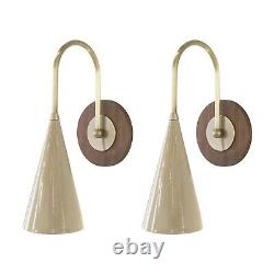 Italian Pair Solana Wall Sconces Mid Century Brass Enamel Walnut Handmade