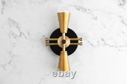 Italian Stilnovo Sconce Lighting Fixture Mid Century Shiny Brass Wall Sconce