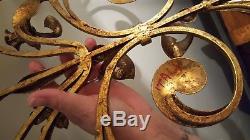 Italian TOLE Metal Candleholder Wall Sconce Flowers Creme Gold Hollywood Regency