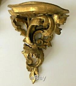 Italian Wall Sconce Shelves Gilt Florentine Art Wood Vintage Carved Pair Gold