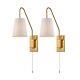 JEENKAE Modern Plated Brass Gold Plug-in Wall Sconces Set of Two Fabric Shade