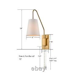 JEENKAE Modern Plated Brass Gold Plug-in Wall Sconces Set of Two Fabric Shade