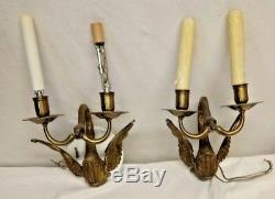 JUST REDUCED Pair Brass French Empire Swan Figural Wall Sconces Hardwire