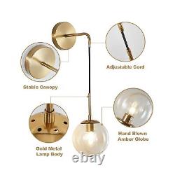 KCO Lighting Modern Gold Globe Wall Sconce Mid Century Raw Brass Round Glass