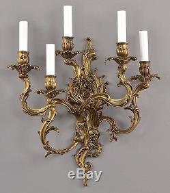 LARGE French Rococo Wall Sconces c1930 Vintage Antique Gold Gilded Ornate Lights