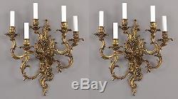 LARGE French Rococo Wall Sconces c1930 Vintage Antique Gold Gilded Ornate Lights