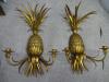 LARGE Vintage Italian Hollywood Regency Gold Gilt Metal Pineapple Wall Sconces
