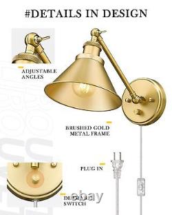 LIROUVET Gold Wall Sconces Set of Two, Adjustable Wall Lamp, Vintage Swing Ar