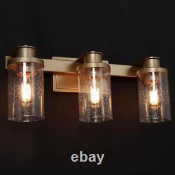 LNC 3-Light Modern Gold Wall Sconce Bathroom Vanity Light with Seeded Glass Shades