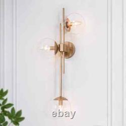 LNC Modern Gold Bathroom Vanity Light, 3-Light Wall Sconce with Clear Glass Globes
