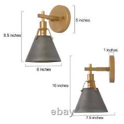 LNC Vintage Gray Mid-Century Bell Wall Sconce with Metal Shade(2-Pack)