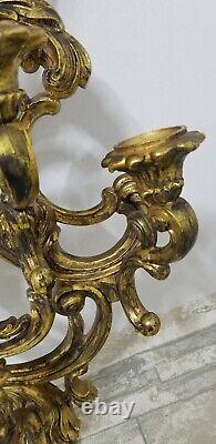 Large 35 Dart/SYROCO Bright Gold-tone 5-Arm Ornate Wall Sconce #4049