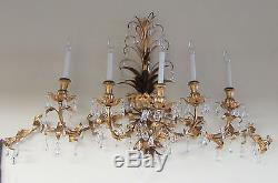 Large 56 Florentine Gilt Gold and Crystal Electric Wall Sconce