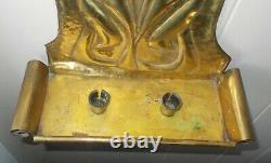 Large ART NOUVEAU Brass SCONCE WALL Candle Holder Repousse FLORAL TULIPS