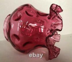 Large Antique Fenton Cranberry Art Glass Oil Lamp In Cast Iron Gold Wall Sconce