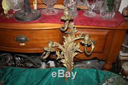 Large Antique Victorian Dore Bronze Wall Sconce Candle Holder-Holds 3 Candles