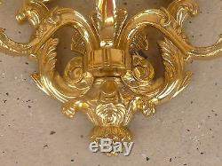 Large Bold Heavy Bronze French Louis 16th Style Wall Sconces Miami Beach Mansion