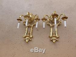 Large Bold Heavy Bronze French Louis 16th Style Wall Sconces Miami Beach Mansion