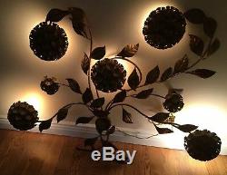 Large Hollywood Regency Hydrangea Flower Gold Gilt Tole Wall Sconce Lamp Light