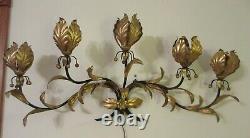 Large MCM Vintage Hollywood Regency Tole Gold Tone Wall Light /Sconce Italy