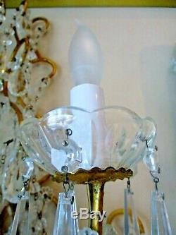 Large Matched Vintage Pair Italian Beaded Crystal Wall Sconces circa 1960s