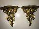 Large Pair Florentine Rococo Style Carved Wood Gold Gilt Wall Shelves Sconces