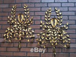 Large Pair Vintage Antique Italian Gold Gilt Wall Sconces 6 Candle 27.5 by 18