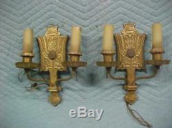 Large Pair of Antique Victorian/Art Nouveau Cast Brass Candle Style Wall Sconces