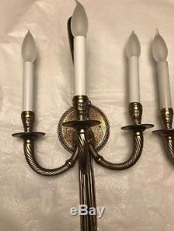 Large Pair of Louise XV Brass Wall Sconces, 3lights, 24 Electrical- 2 Pair Av