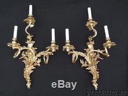 Large Pair of Rococo Gold Gilt Sconces 25 x 15 Wall Sconce x 2