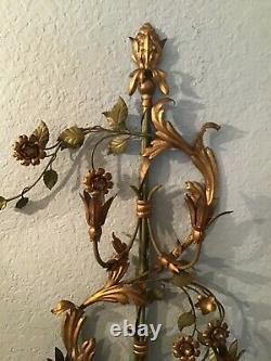 Large Palladio-italy- 7 Light Candle Wall Sconce- 50 Gilt/green Floral Vine