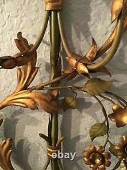 Large Palladio-italy- 7 Light Candle Wall Sconce- 50 Gilt/green Floral Vine