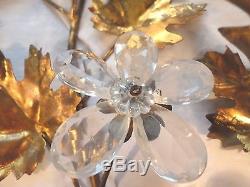 Large Stunning Italian Gold Gilt Tole Wall Sconce Light Fixture/Crystal Floral