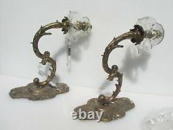 Large Vintage Brass Wall Lights Lamps Old Antique Sconces Rococo Glass Cups
