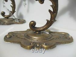 Large Vintage Brass Wall Lights Lamps Old Antique Sconces Rococo Glass Cups