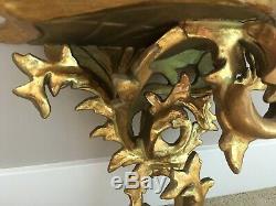 Large Vintage Florentine Hand carved Wood Gold Gilt Corbel Wall shelf/sconce