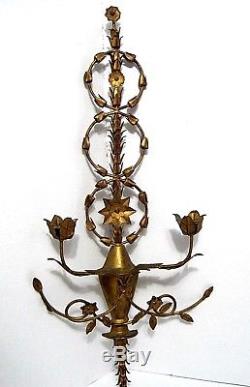 Large Vintage Gold Tole Italian Wall Sconces Home & Garden Taper Candle Holders