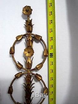 Large Vintage Gold Tole Italian Wall Sconces Home & Garden Taper Candle Holders