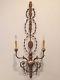 Large Vintage Italian Gold Painted Electric Candle Floral Wall Sconce Candelabra